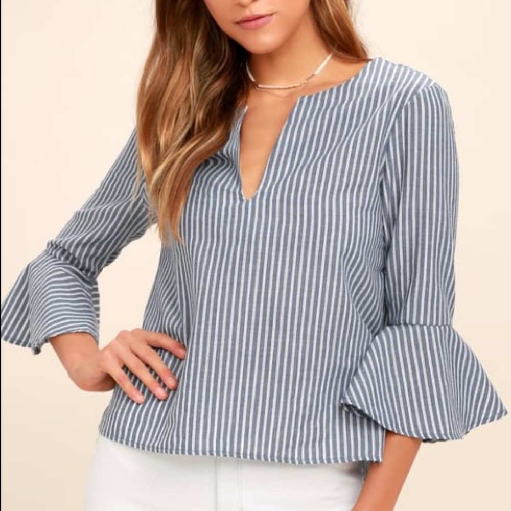 NWT Lulus Take Me Somewhere Blue/White Striped Top